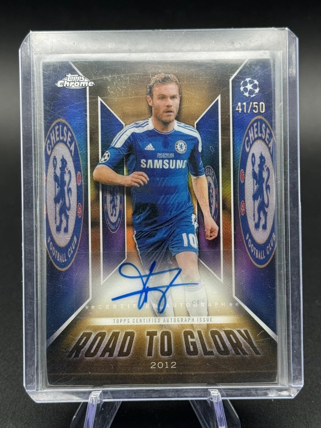 2025-26 Topps Chrome UCC Juan Mata Road to Glory Auto Gold 41/50 #RTG-JU Chelsea