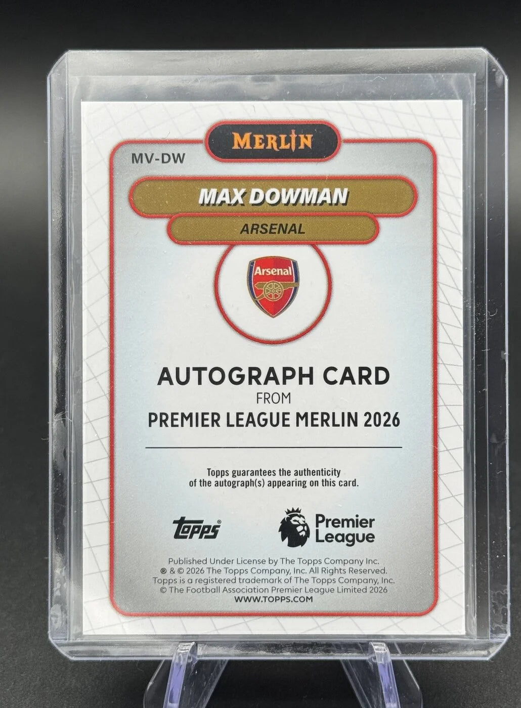 2025/26 Topps Premier League Merlin Max Dowman Auto RC #MV-DW Arsenal