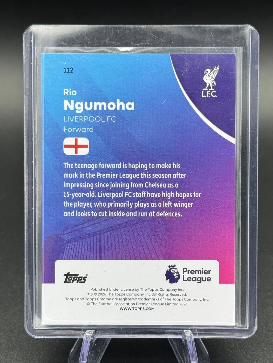 2025-26 Topps Chrome Premier League Rio Ngumoha Gold Wave RC 07/50 #112 Liverpool