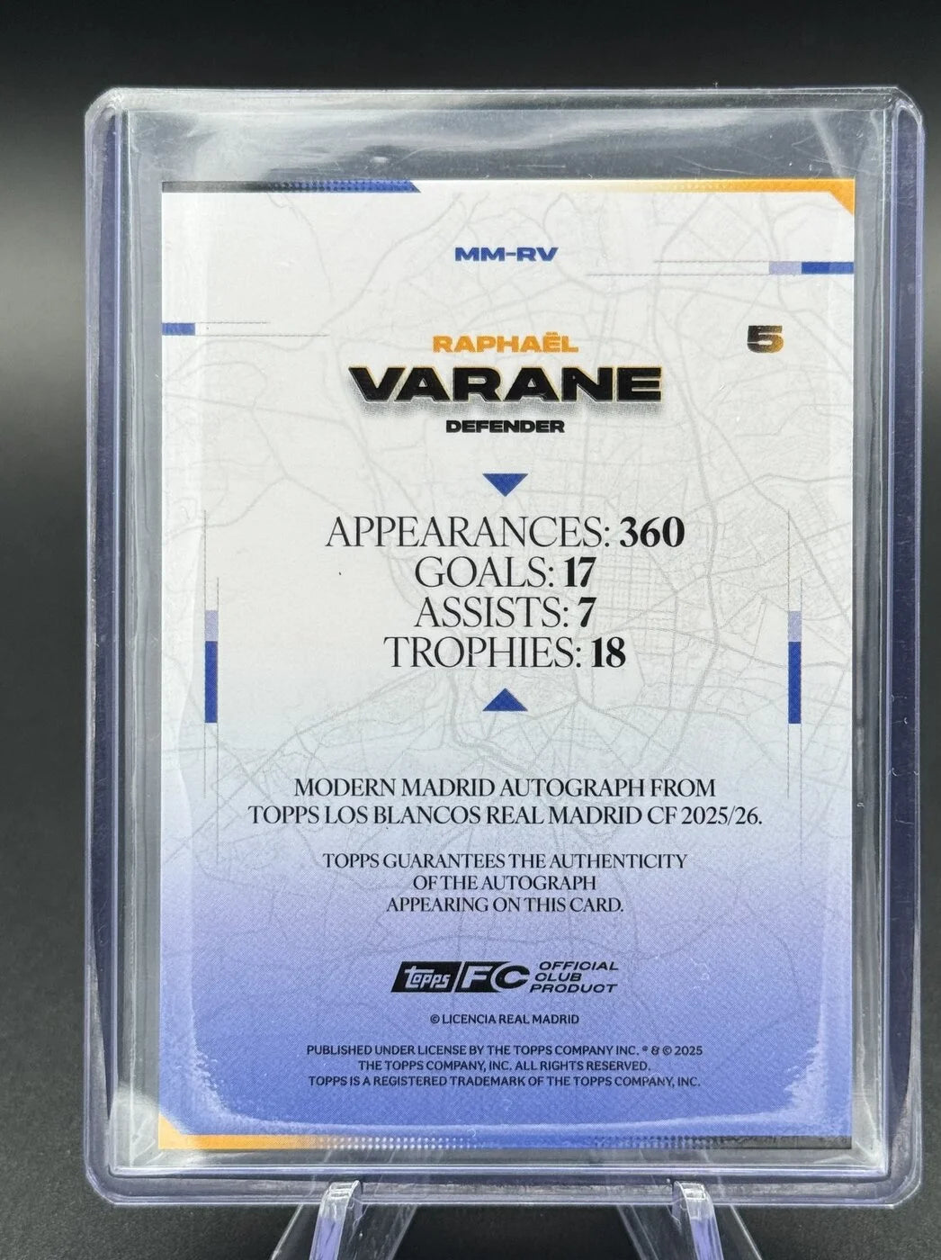2025-26 Topps Los Blancos Real Madrid Raphaël Varane Modern Madrid Auto 19/25 #MM-RV