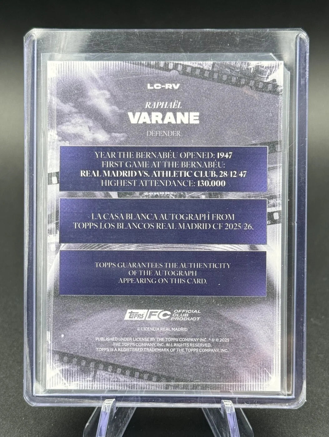 2025-26 Topps Los Blancos Real Madrid Raphaël Varane La Casa Blanca Auto #LC-RV
