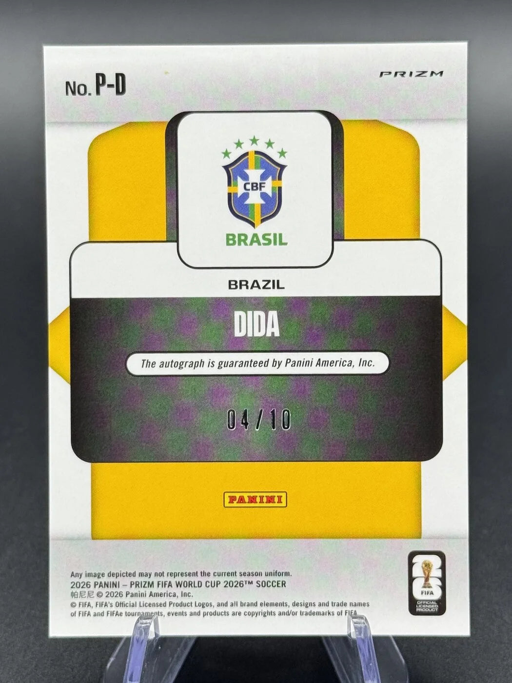 2026 Panini Prizm FIFA World Cup Dida Penmanship Auto Gold 04/10 #P-D Brazil