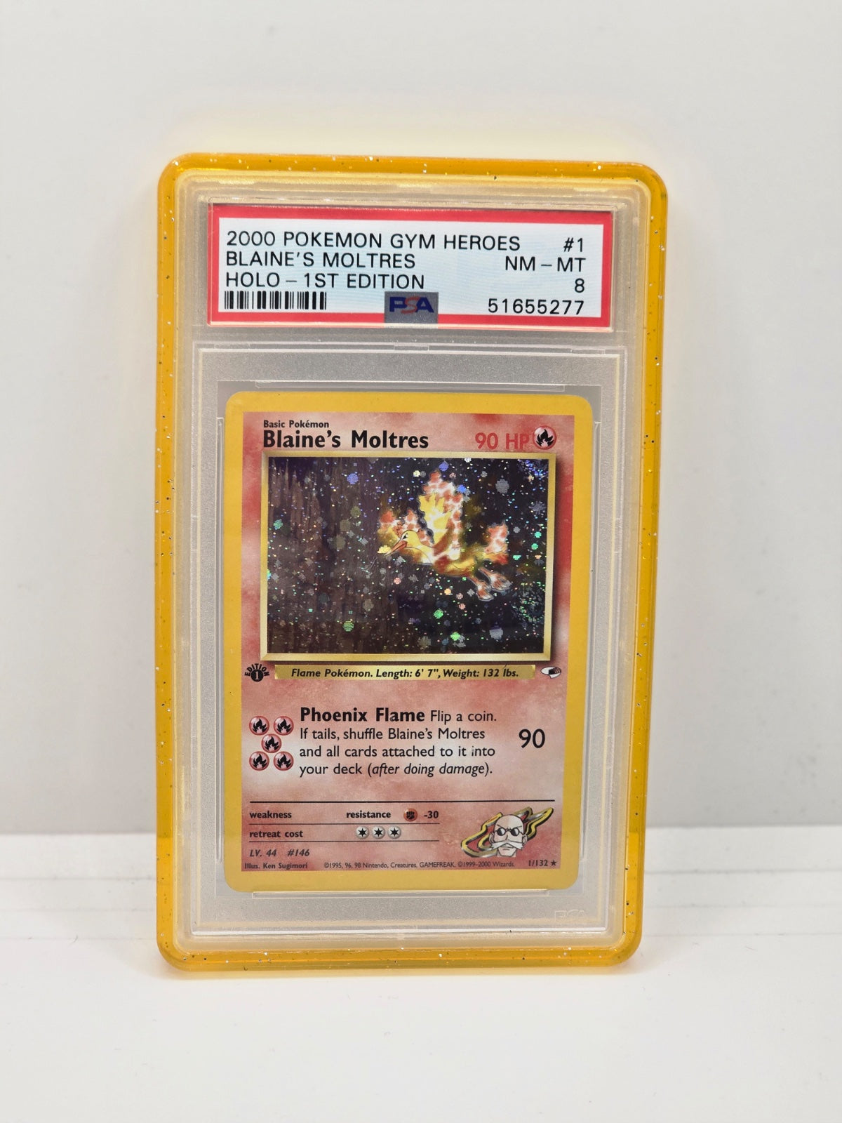 Blaine's Moltres 1 · 1st Edition Holofoil (Gym Heroes) — PSA 8