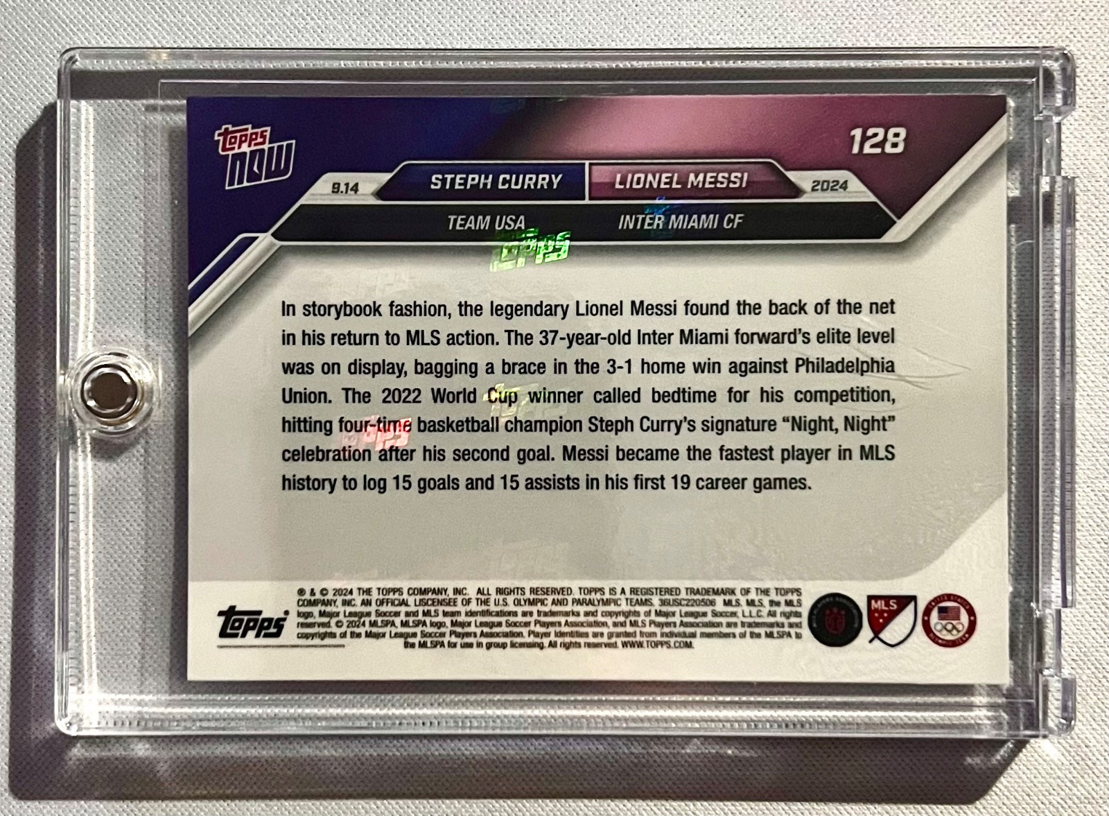 2024 Topps Now #128 Lionel Messi/Steph Curry Night Night Celebration