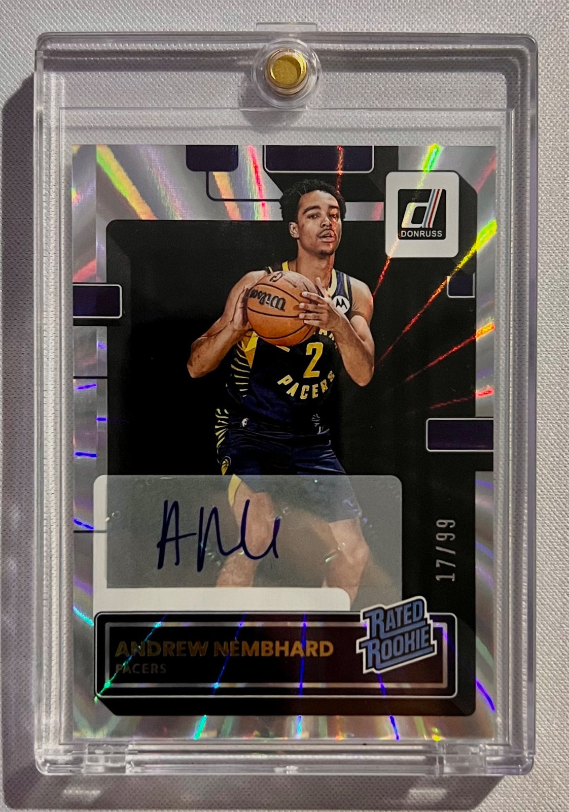 2022-23 Donruss Andrew Nembhard #231 Rated Rookie Auto /99 Laser Holo