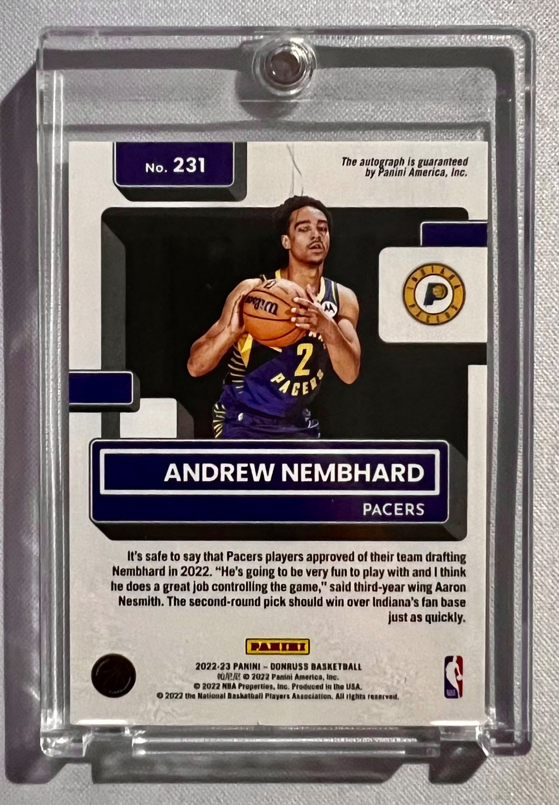 2022-23 Donruss Andrew Nembhard #231 Rated Rookie Auto /99 Laser Holo