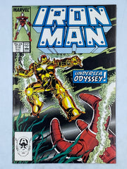 Iron Man wearing his specialized Hydro Armor (Model VIII) on the cover#218, by Marvel Comics in May 1987