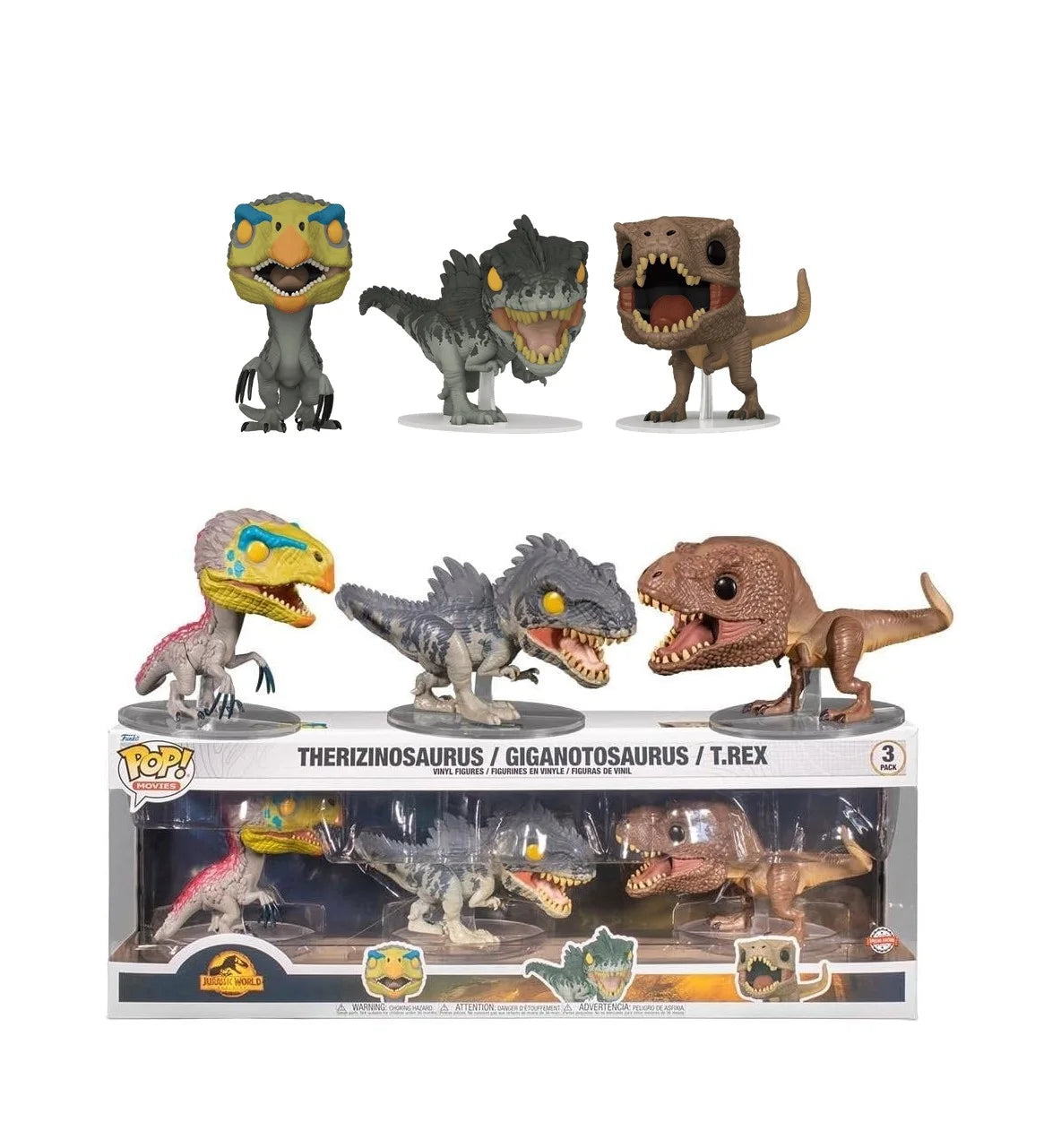 Funko Pop! Movies : Jurassic World - Therizinosaurus / Giganotosaurus / T.Rex - 3 Pack, Special Edition Exclusive