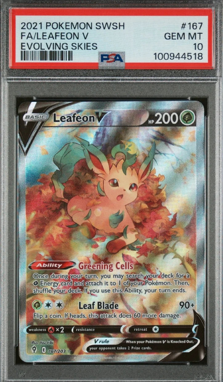 2021 POKEMON SWORD & SHIELD EVOLVING SKIES #167 FA/LEAFEON V EVOLVING SKIES PSA 10