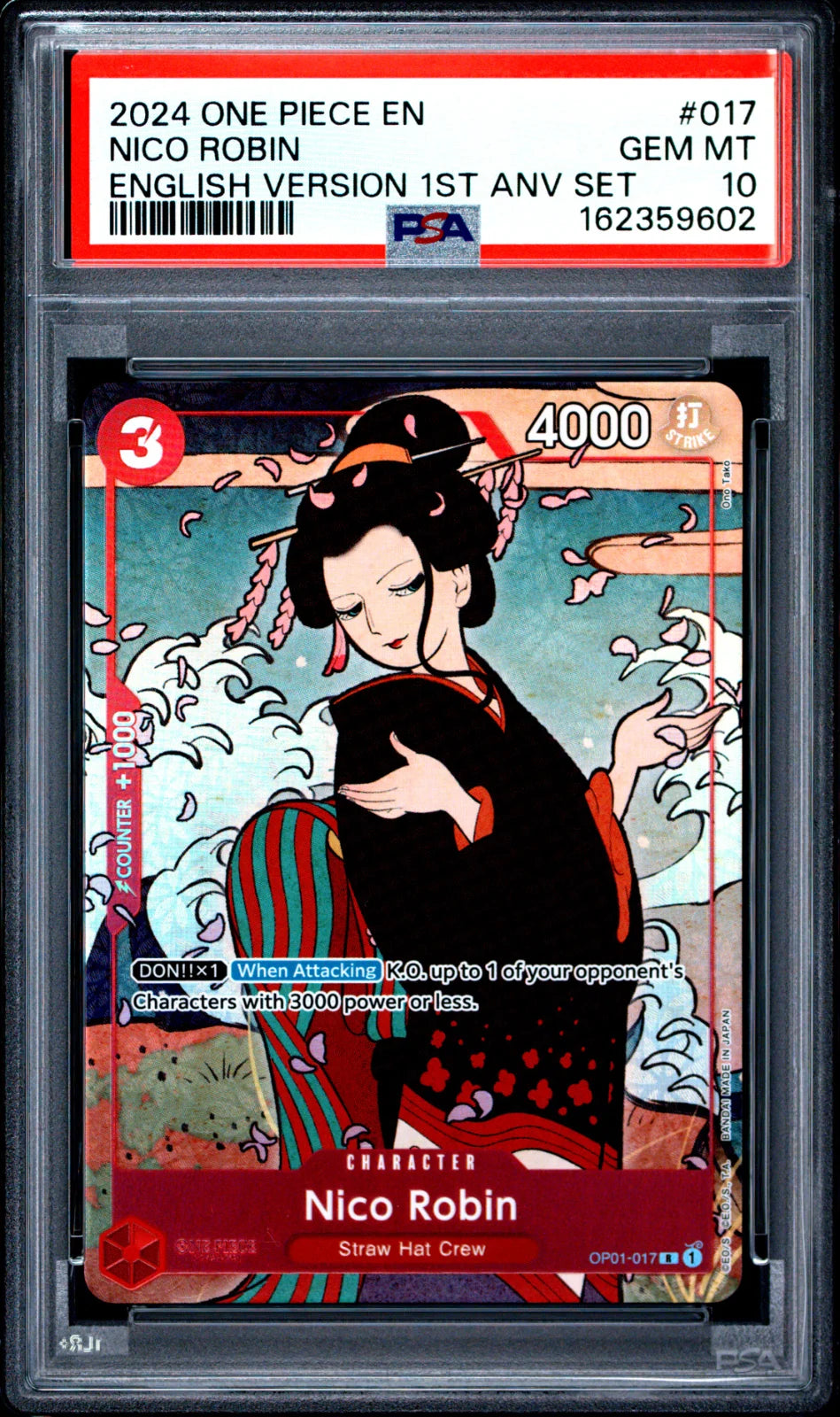 Nico Robin (English Version 1st Anniversary Set) OP01-017 (One Piece Promotion Cards) — PSA 10