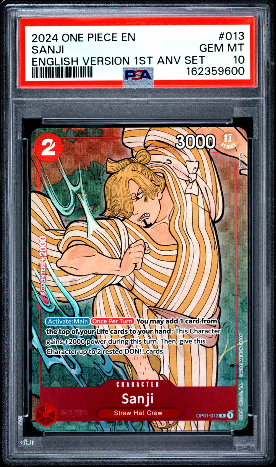 Sanji (English Version 1st Anniversary Set) OP01-013 (One Piece Promotion Cards) — PSA 10