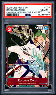 Roronoa Zoro (English Version 1st Anniversary Set) OP01-025 (One Piece Promotion Cards) — PSA 10