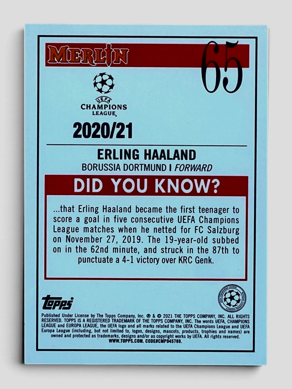 2021 Topps Merlina UEFA UCC Erling Haaland BVB