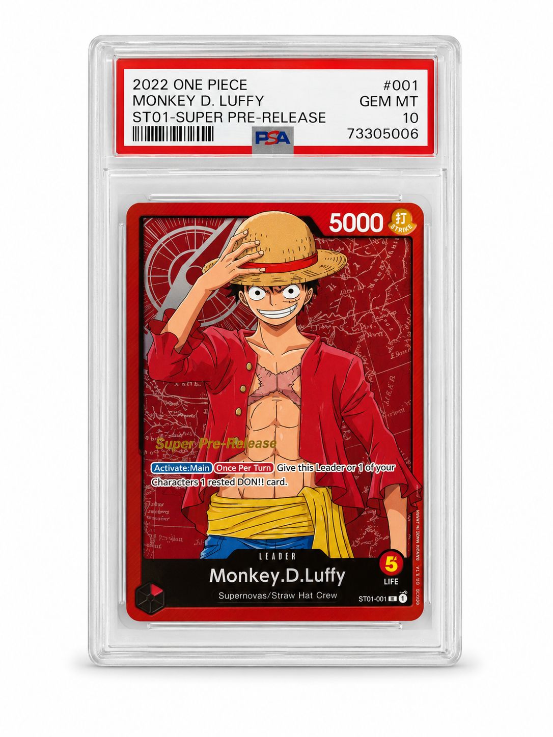 Monkey.D.Luffy (001) ST01-001 (Super Pre-Release Starter Deck 1: Straw Hat Crew) — PSA 10