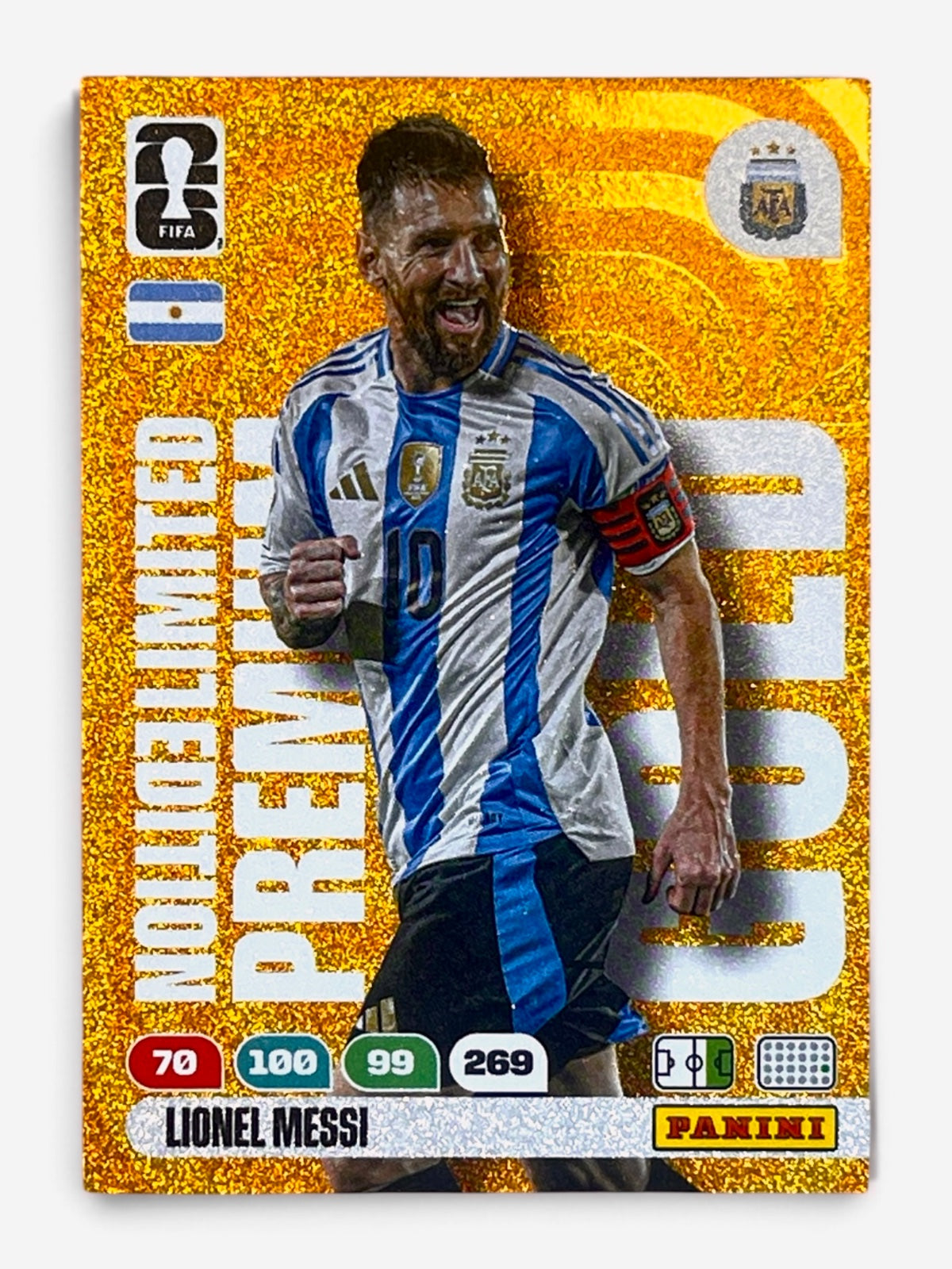 2026 Panini Adrenalyn FIFA World Cup Lionel Messi Limited Edition Premium Gold