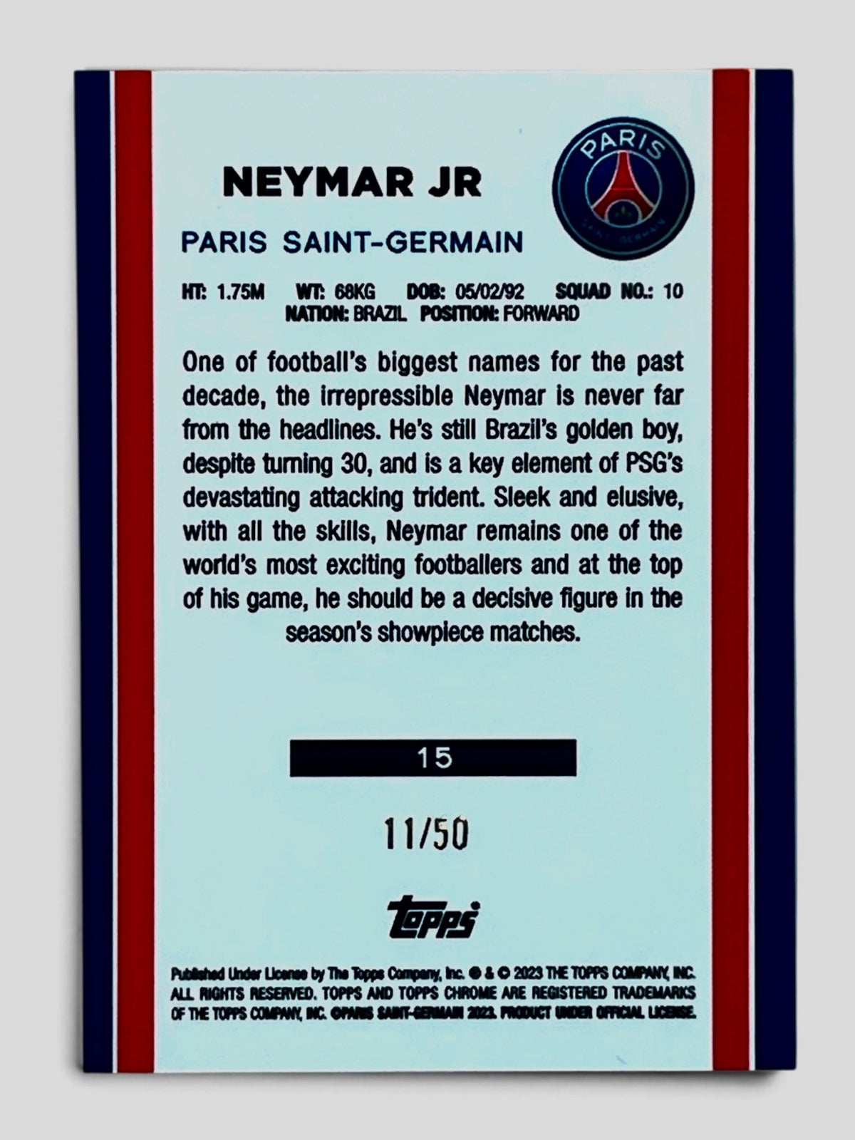 2023 Topps Chrome Neymar Jr Gold /50