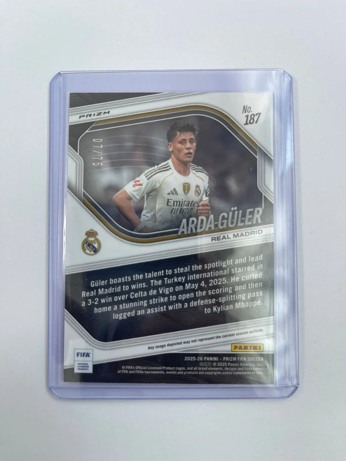 Arda Guler /75 - 25-26 Panini Prizm Checkerboard