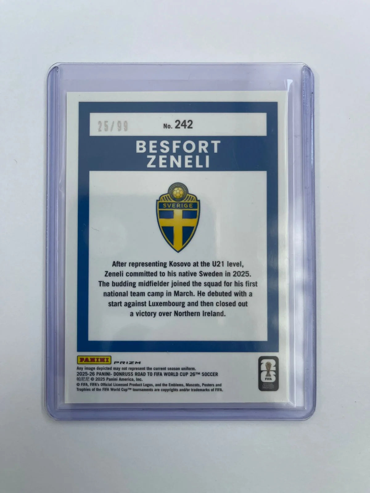 Besfort Zeneli RC /99 - 25-26 Donruss Road to FIFA World Cup