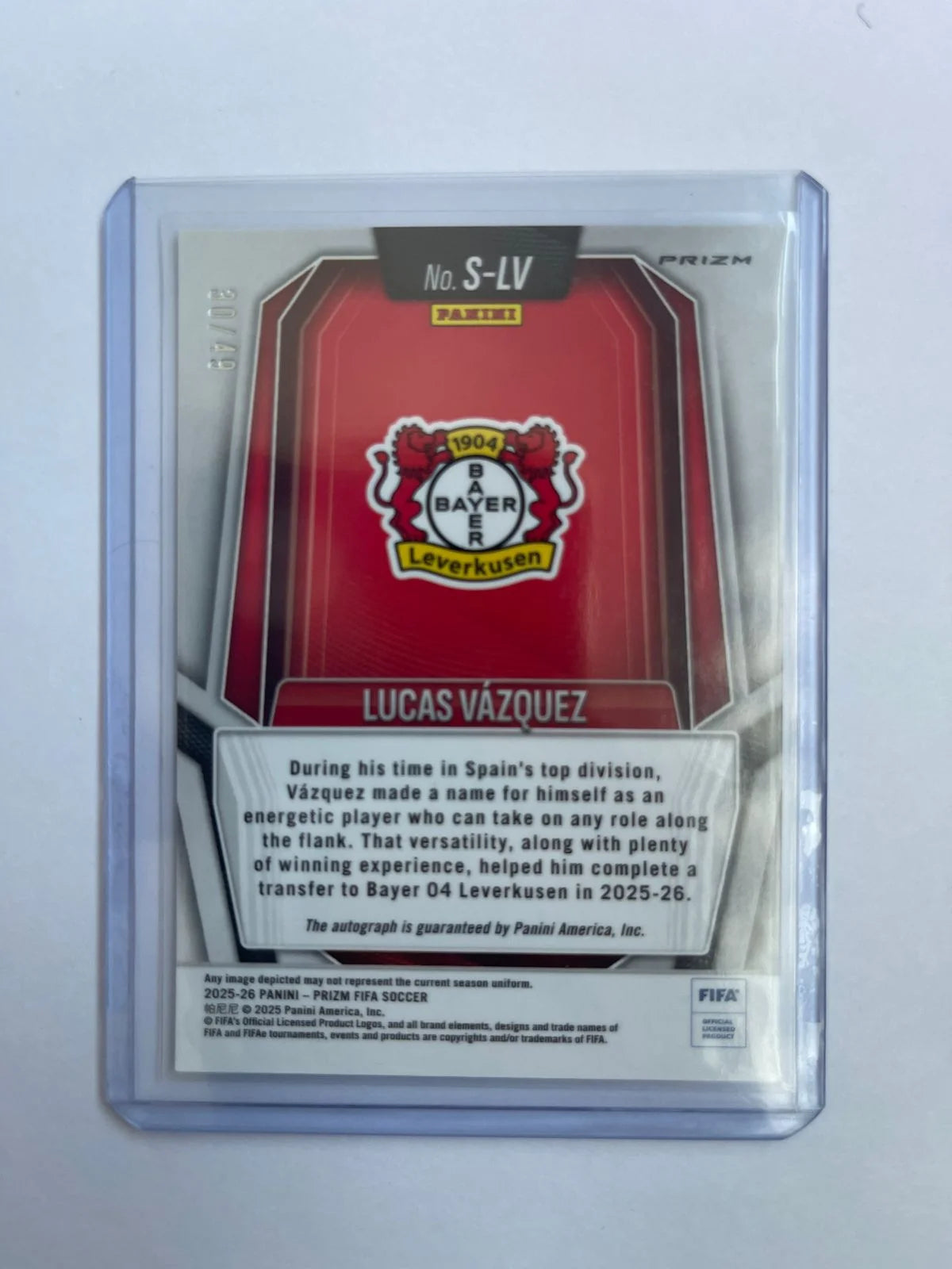 Lucas Vazquez Auto /49 - 25-26 Panini Prizm FIFA Signatures Auto Silver Prizm