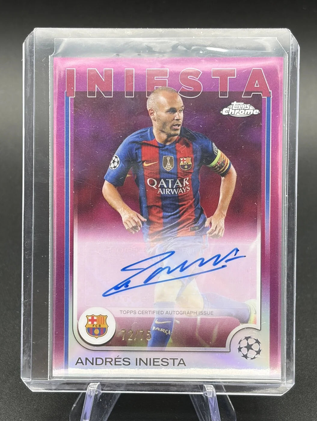 2024-25 Topps Chrome UCC Andres Iniesta Auto Pink Refractor 72/75 #CA-AI FC Barcelona