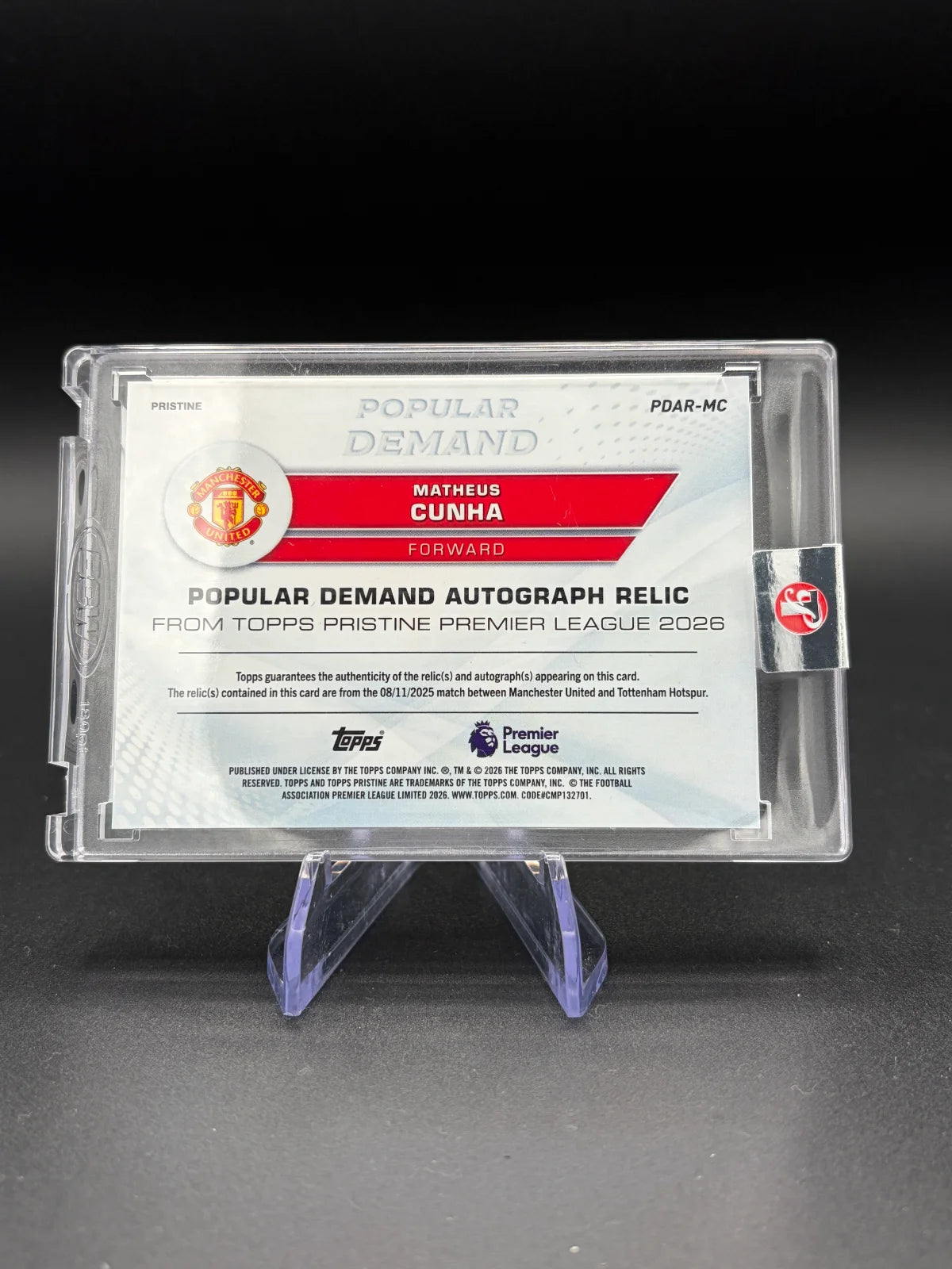 2025-26 Topps Pristine Premier League Matheus Cunha Popular Demand Auto Relic 43/75 #PDAR-MC Manchester United