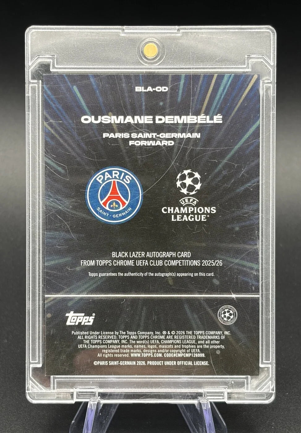2025-26 Topps Chrome UCC Ousmane Dembele Black Lazer Auto #BLA-OD Paris Saint-Germain