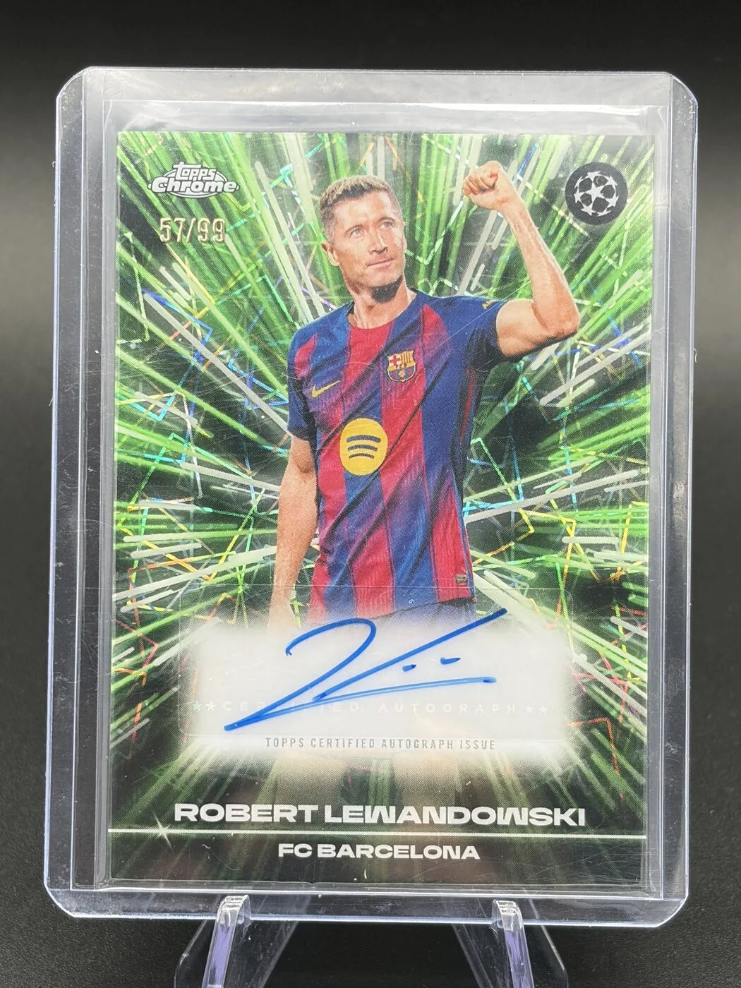 2025-26 Topps Chrome UCC Robert Lewandowski Black Lazer Auto Green 57/99 #BLA-RL FC Barcelona