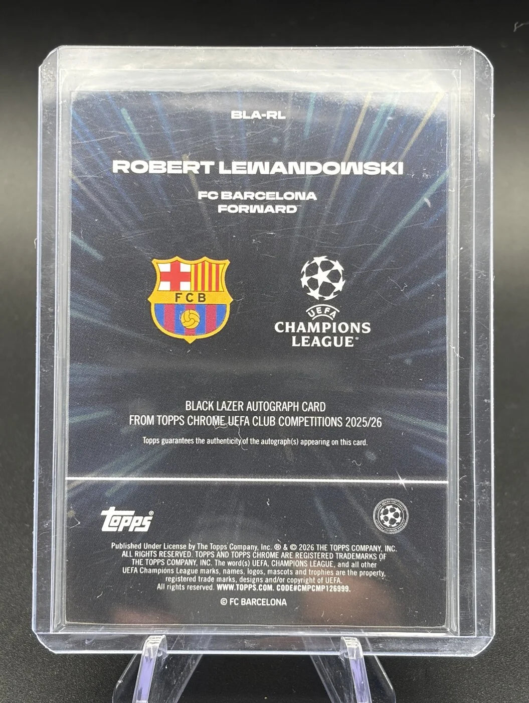 2025-26 Topps Chrome UCC Robert Lewandowski Black Lazer Auto Green 57/99 #BLA-RL FC Barcelona