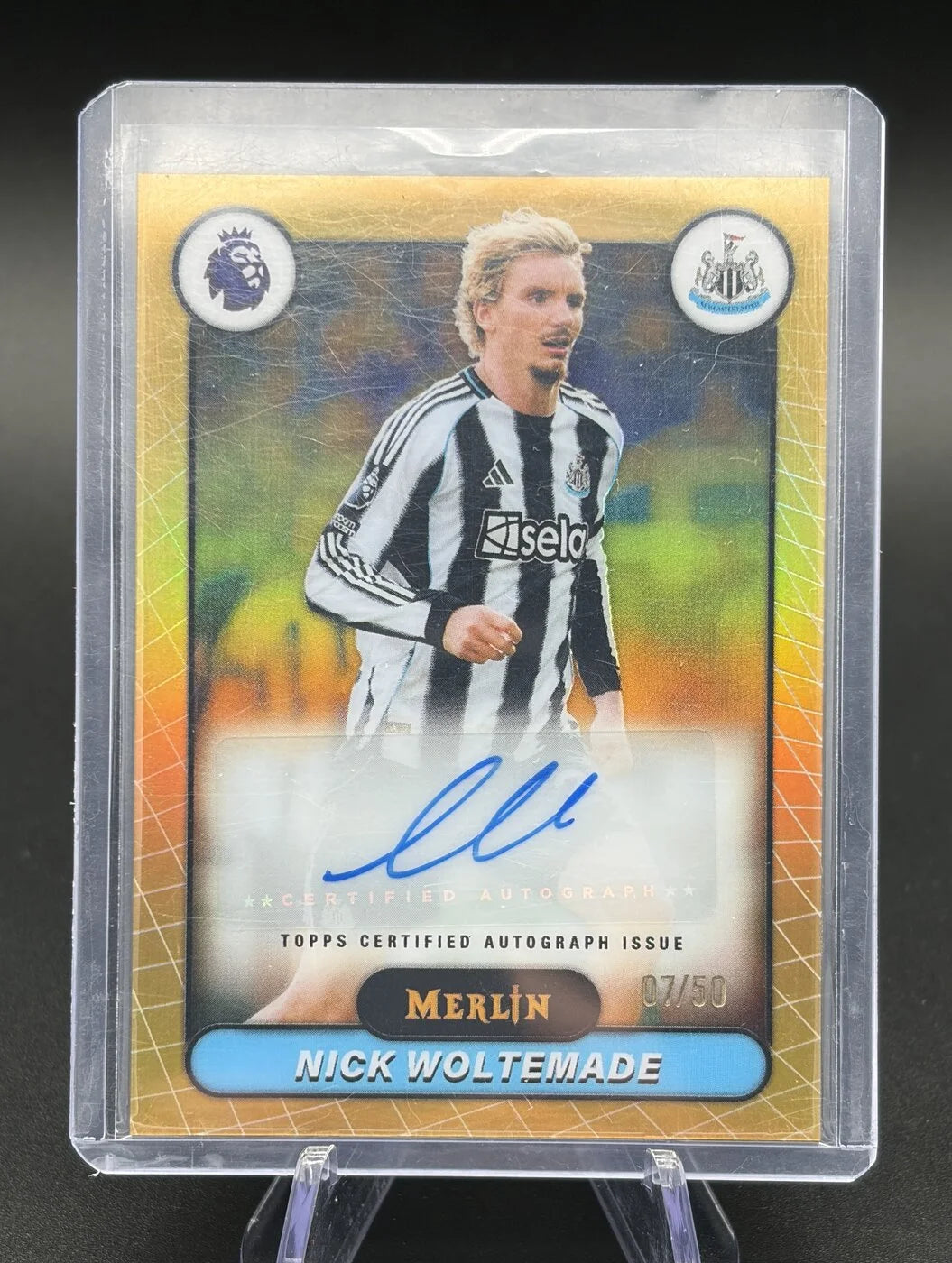 2026 Topps Premier League Merlin Nick Woltemade Auto Gold 07/50 #MV-WT Newcastle United