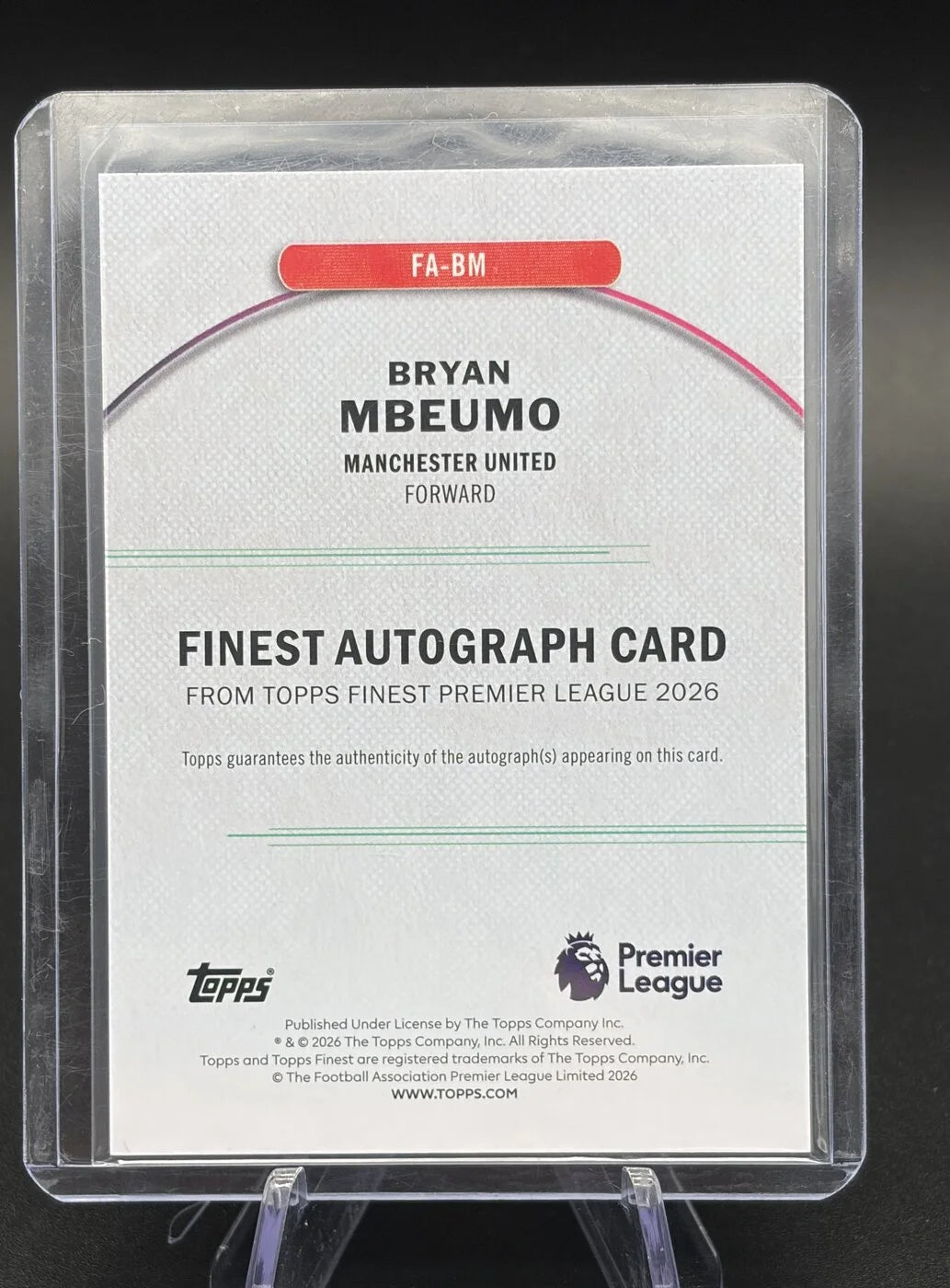 2025-26 Topps Finest Premier League Bryan Mbeumo Finest Auto #FA-BM Manchester United