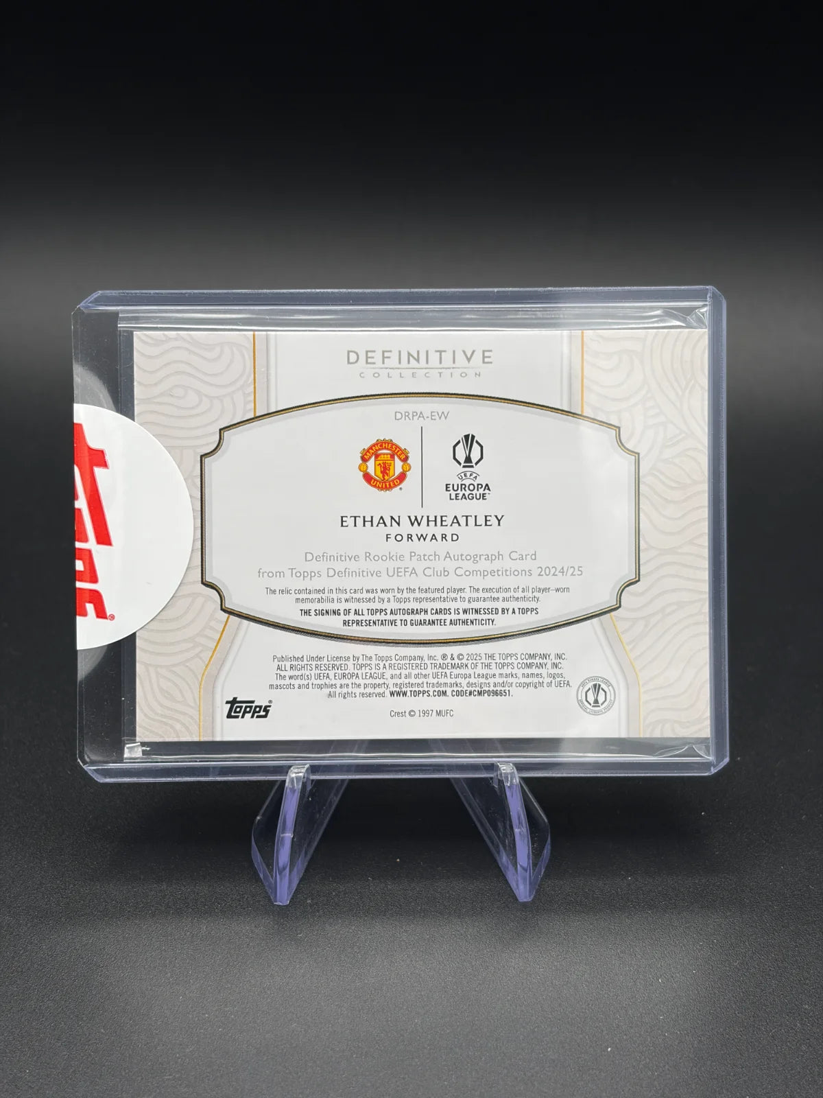 2024-25 Topps Definitive UCC Ethan Wheatley Rookie Patch Auto 41/50 #DRPA-EW Manchester United