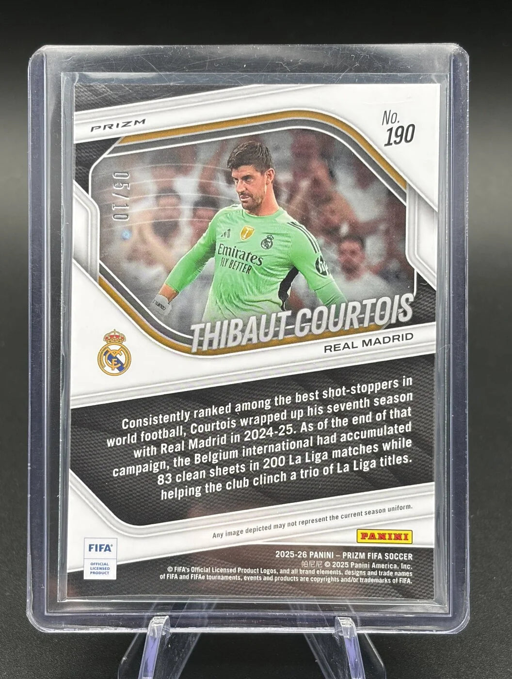 2025-26 Panini Prizm FIFA Thibaut Courtois #190 Prizm 05/10 Real Madrid