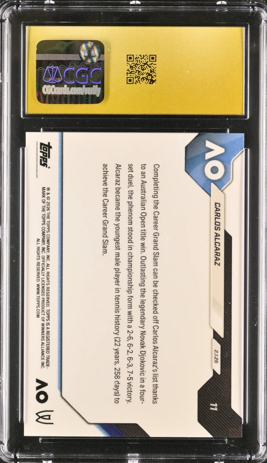 Carlos Alcaraz, 2026, Topps now tennis, #11, PRISTINE 10