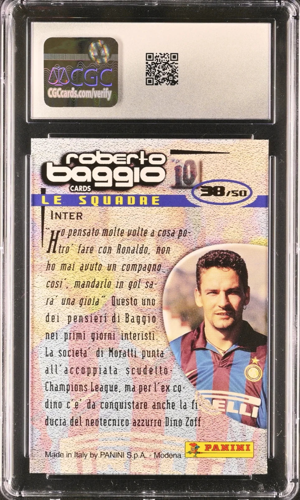 *Limited* Roberto Baggio, Panini, 1999, Inter, 38/50, CGC 10