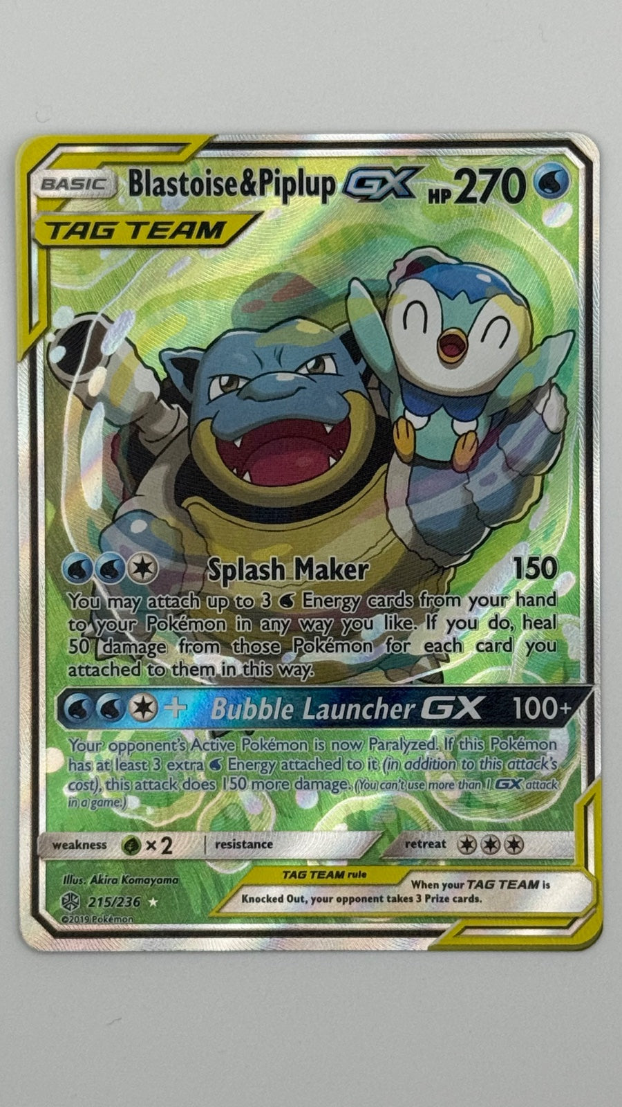Blastoise & Piplup GX (Alternate Full Art) 215/236 (Cosmic Eclipse)