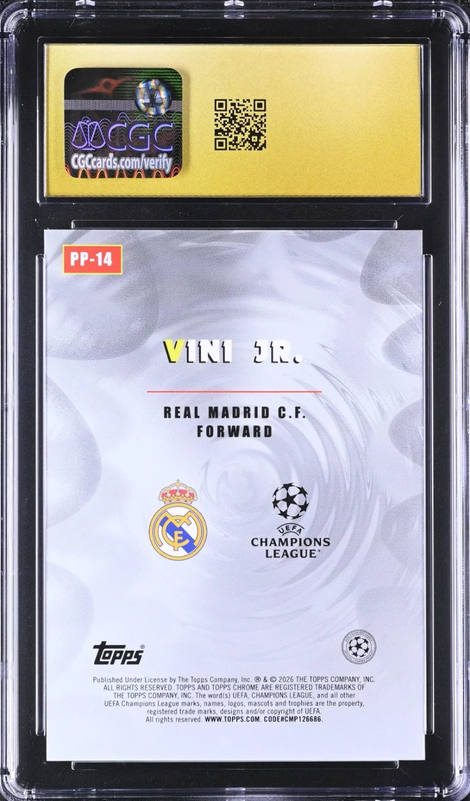 Vini Jr., Topps, PP-14, Chrome UEFA CC Power Players, PRISTINE 10