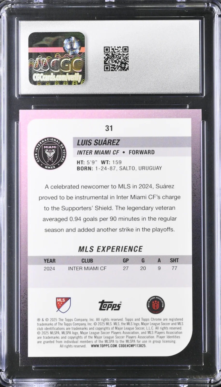 Luis Suarez, #31, Chrome MLS, Purple Pulsar Refractor, CGC 10