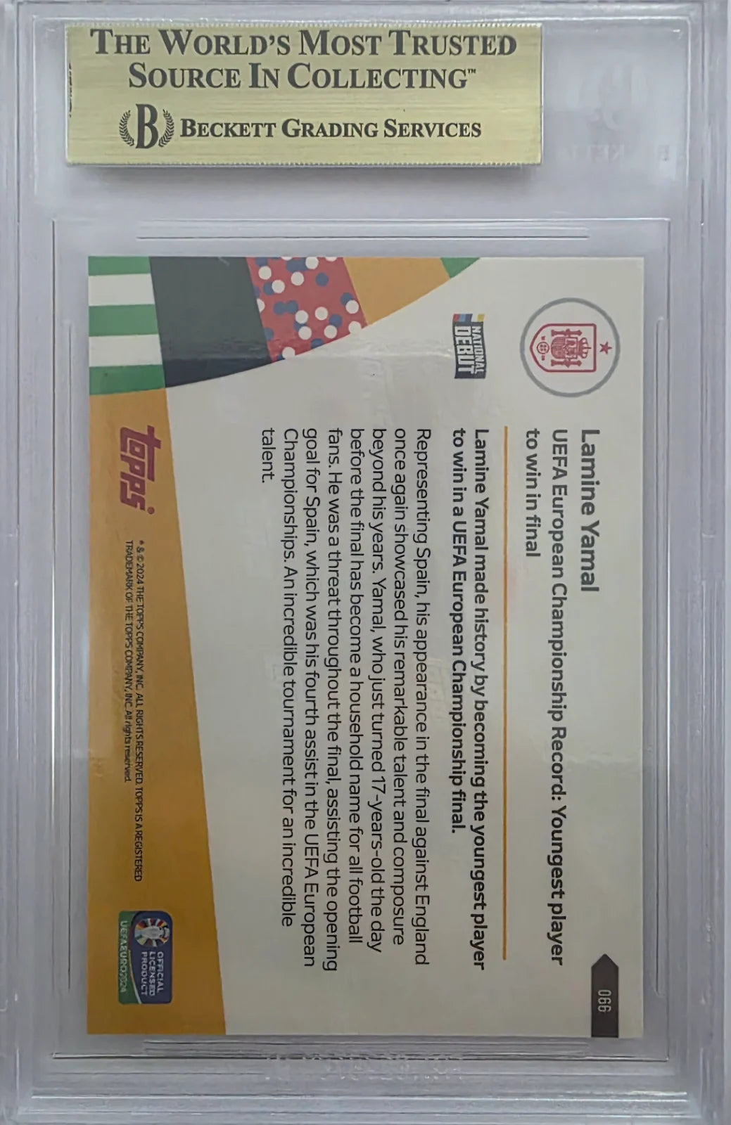 Lamine Yamal, Topps, 2024, UEFA EURO,  #66, BGS PRISTINE 10