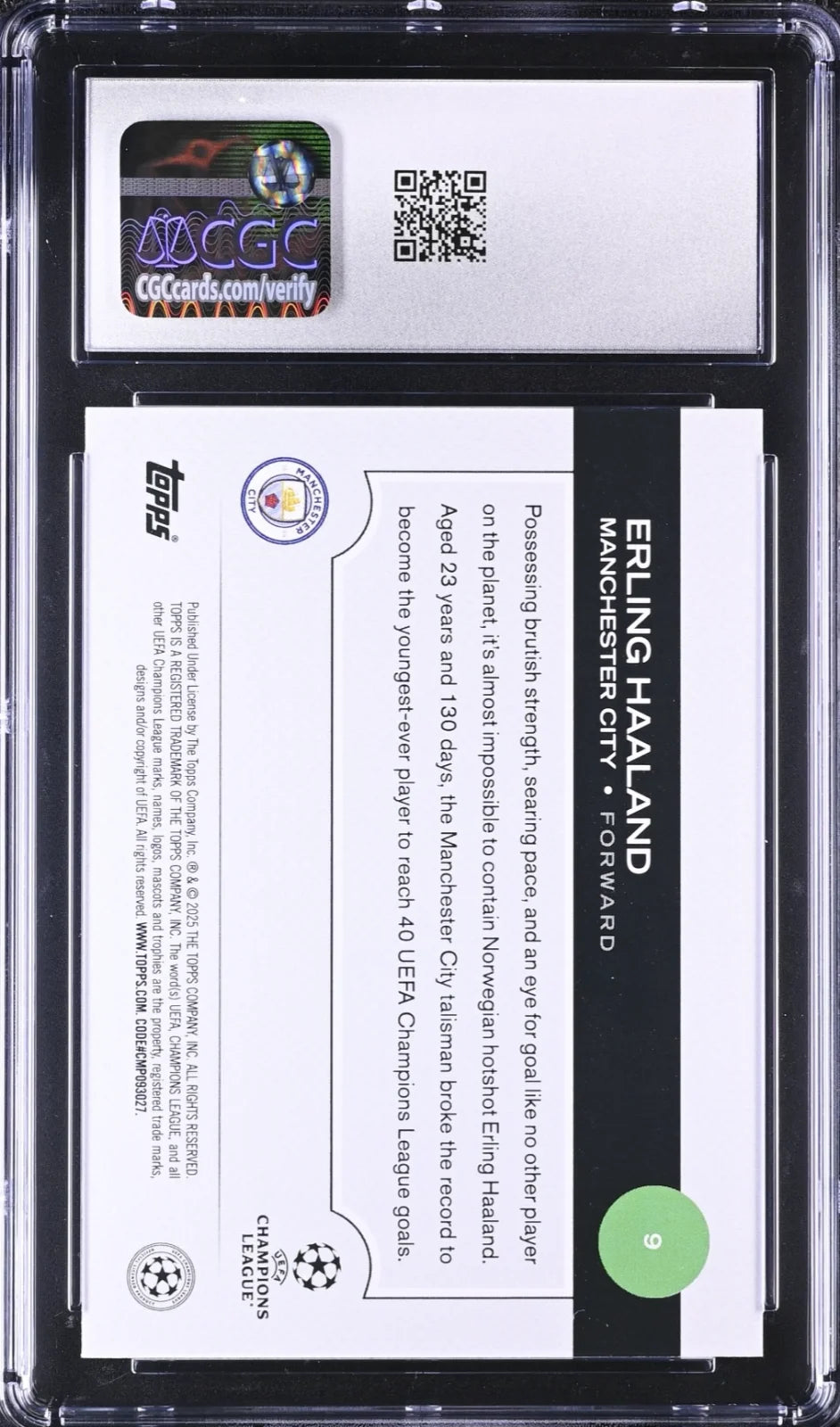 Erling Haaland, Topps, #9, UEFA CC, 2024-25, CGC 10
