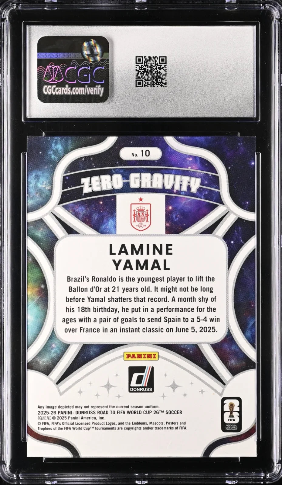 Lamine Yamal, Panini, #10, FIFA World Cup Zero Gravity, CGC 10
