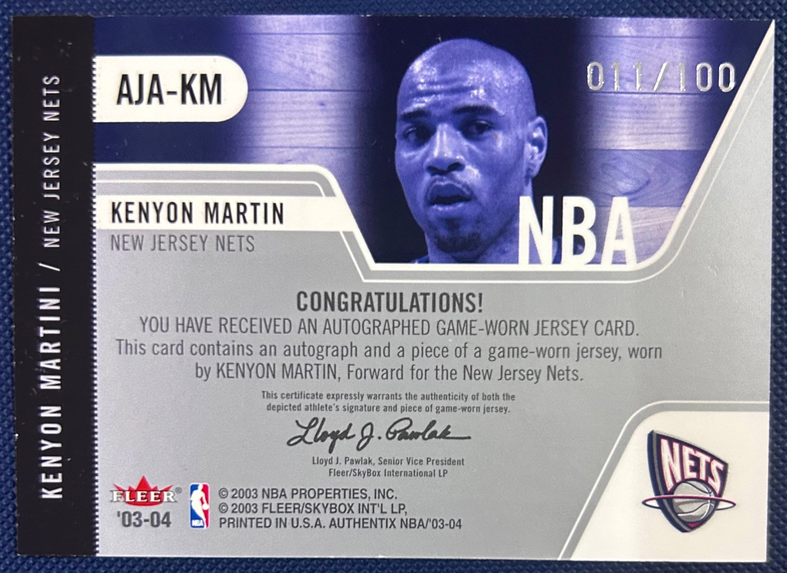 Kenyon Martin 2003-04 Fleer Aunthentix Jersey Autograph /100