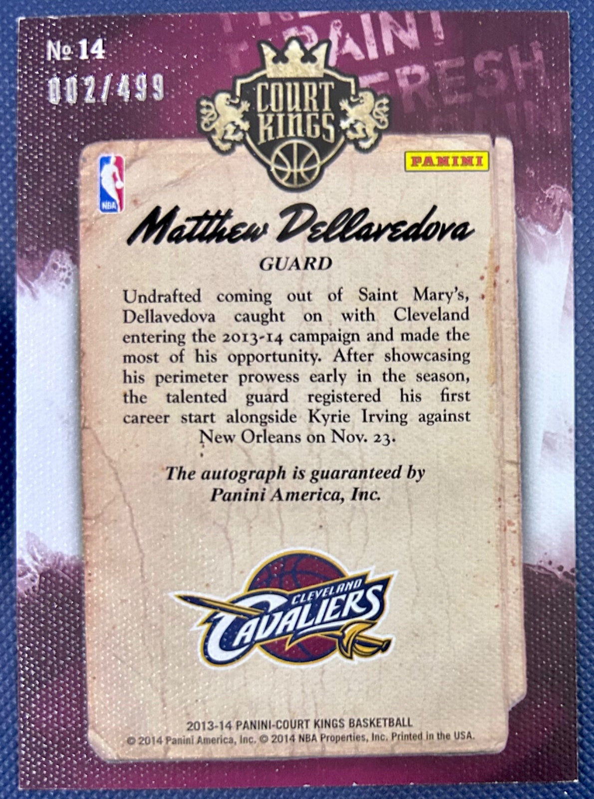 Matthew Dellavedova 2013-14 Panini Court Kings Fresh Paint /499