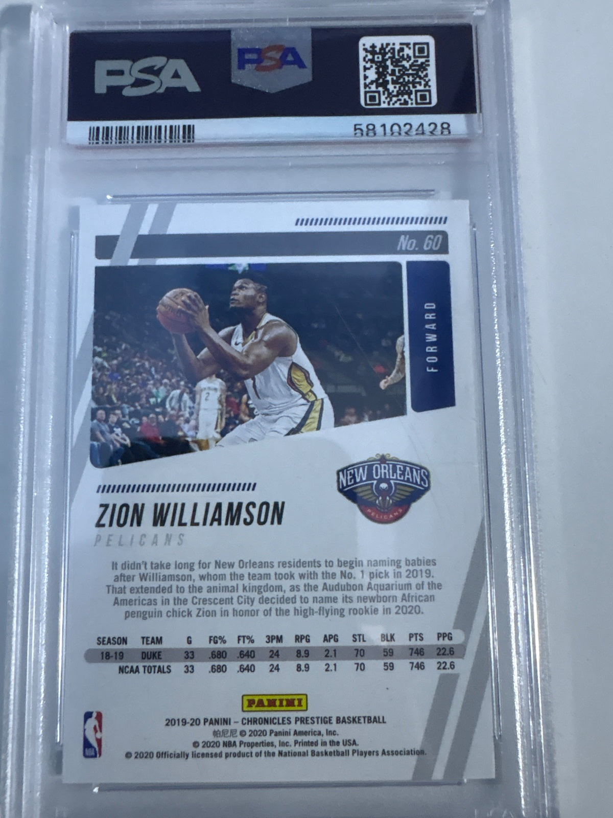 2019 Panini Chronicles ZION WILLIAMSOM