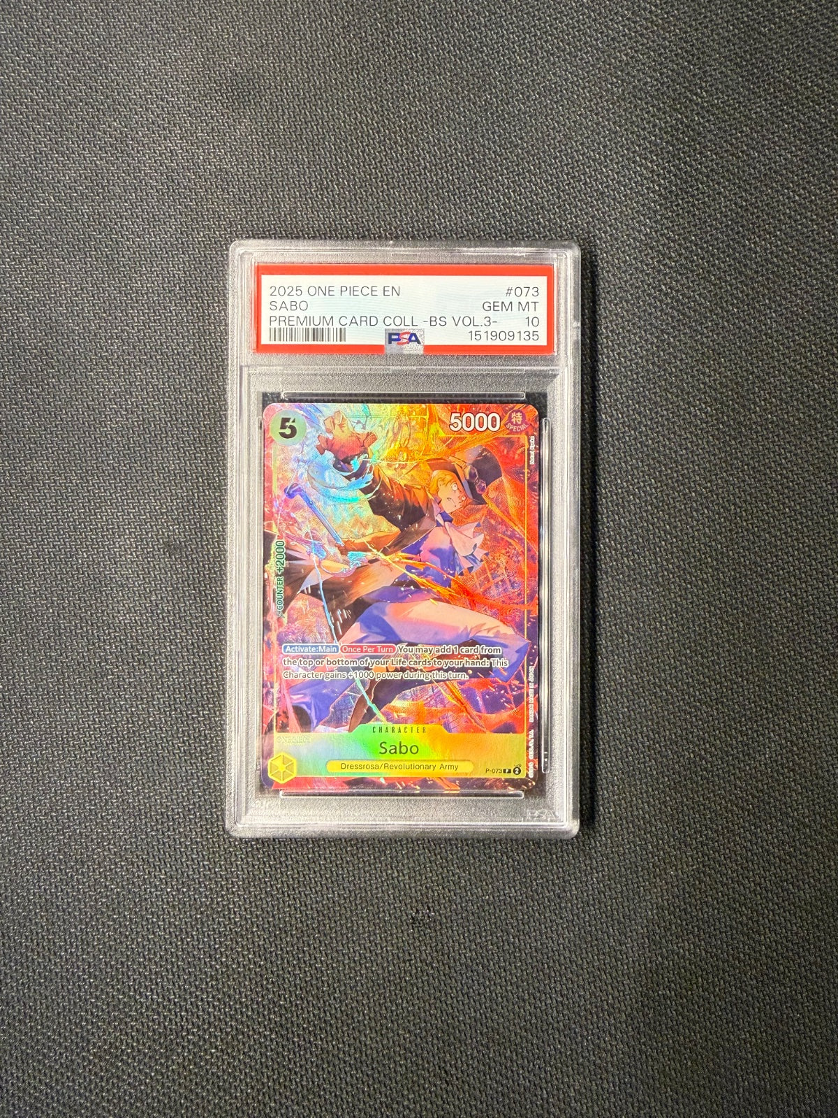 PSA 10 Sabo (Premium Card Collection -Best Selection Vol. 3-) P-073 · Collection Box · Foil (One Piece Promotion Cards)