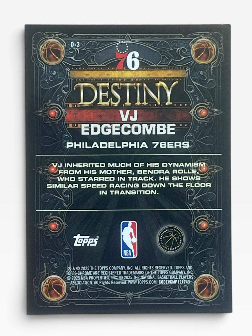 2025-26 Topps Chrome Vj Edgecombe Destiny
