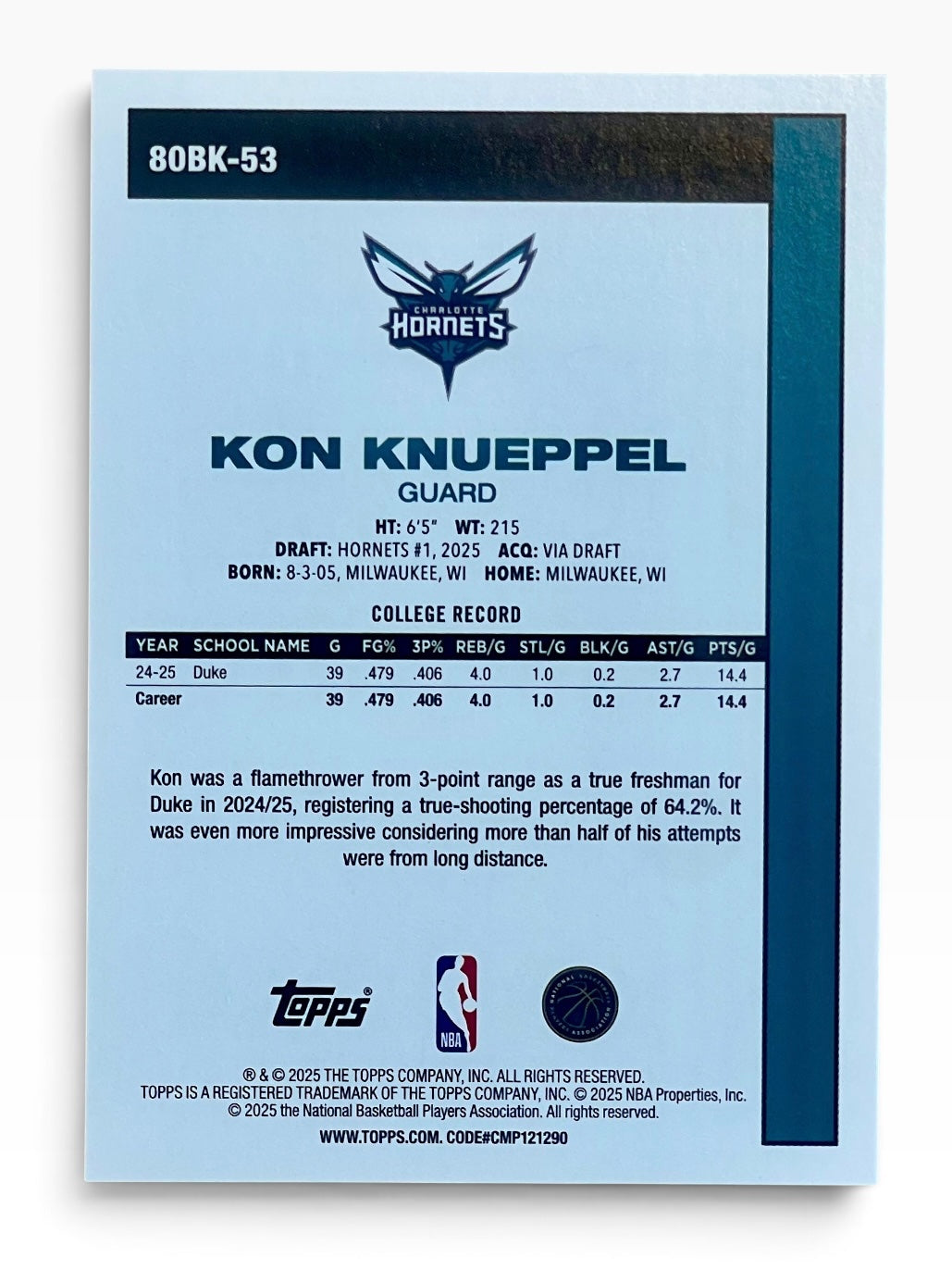 2025-26 Topps Flagship Kon Knueppel 45th Anniversary