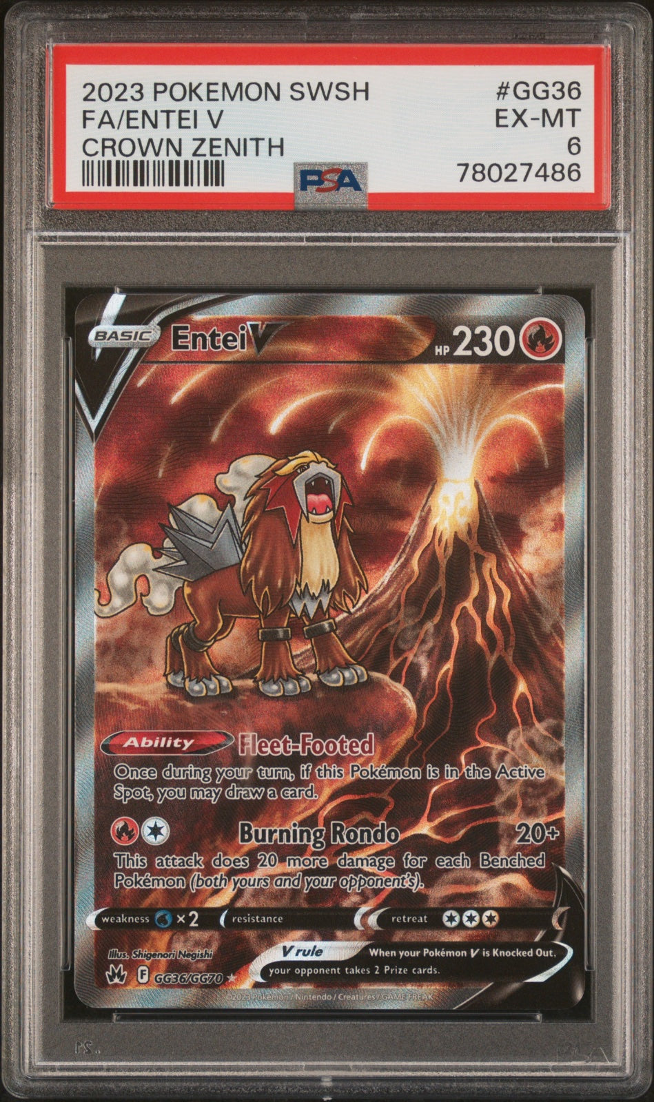 Entei V GG36/GG70 (Crown Zenith: Galarian Gallery) — PSA 6