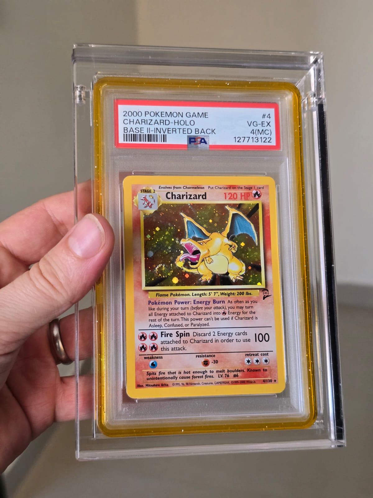 Charizard 4 (Base Set 2) — PSA 4— Inverted Back, Miscut — POP 1 —  SWIRL Fireball