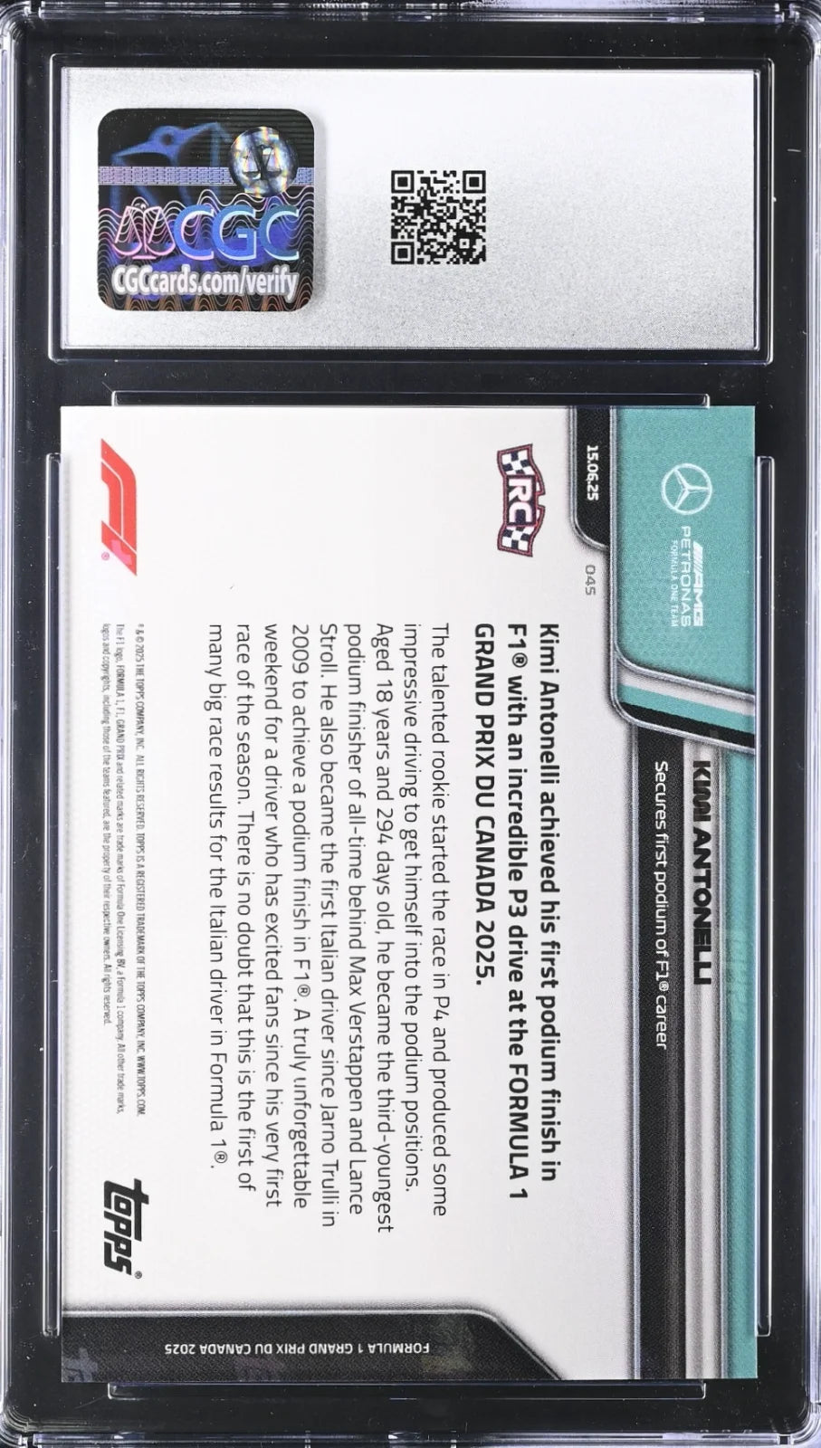 Kimi Antonelli, Topps, Now Formula 1, #045, CGC 10