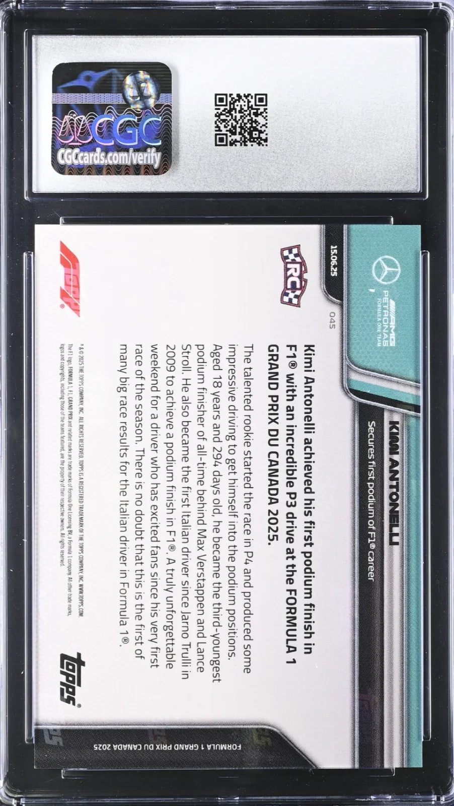 Kimi Antonelli, Topps, Now Formula 1, #045, CGC 10